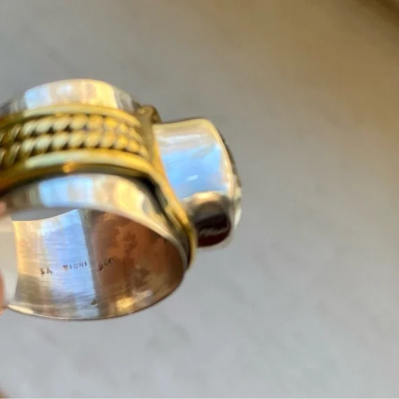 Green amethyst sterling silver and brass ring - Picture 11 of 14